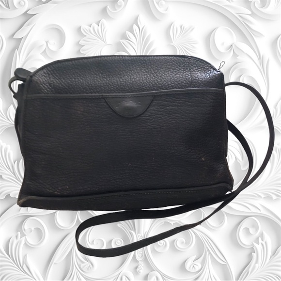 LL Bean Black Crossbody Bag H2F All Leather Classic Pebble Roomy *Needs TLC* - Picture 1 of 13